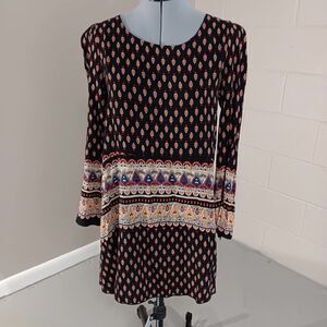 Fei Tong Womens Shift Dress Long Sleeve Rayon Blend Knee Length Size Medium Work